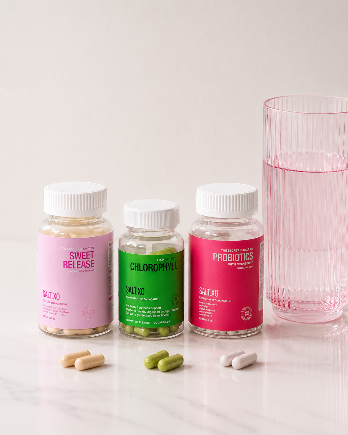 Salt.Xo Ultimate Feminine Wellness Bundle (Chlorophyll, Probiotics, Slippery Elm)
